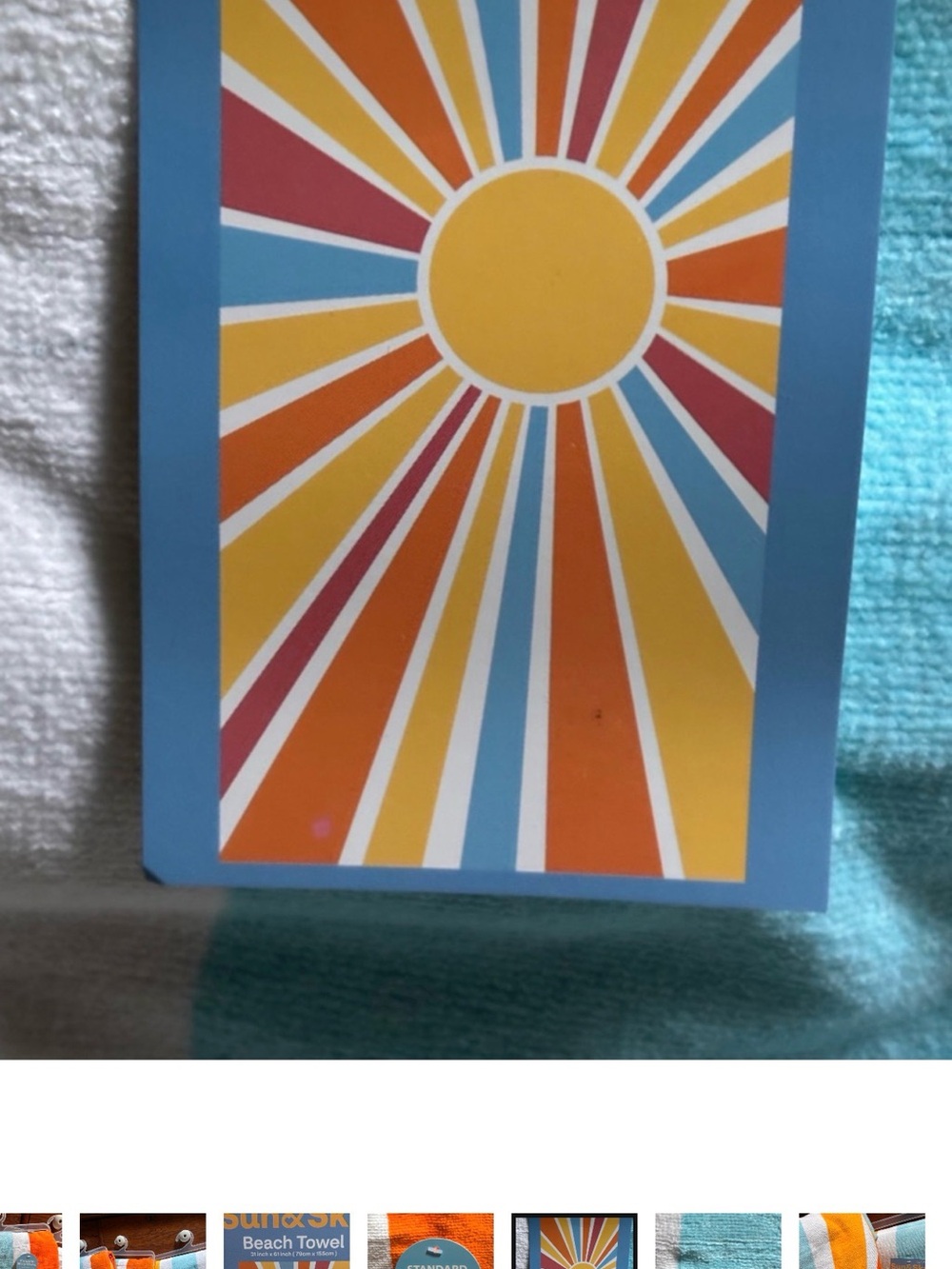 ReListing Sun & Sky Striped Beach Towel - Orange, White, Light Blue - Picture 3 of 3